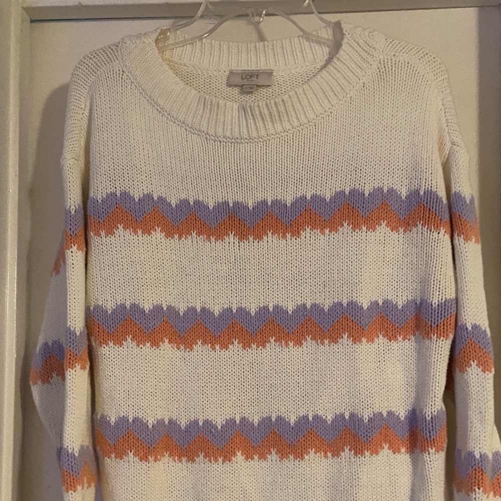 LOFT Women's Sweater with Orange and Purple Accents
